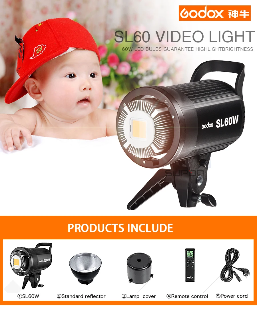 

Godox SL60W 5600K Studio Continuous LED Video Light Lamp Bowens Mount + Remote