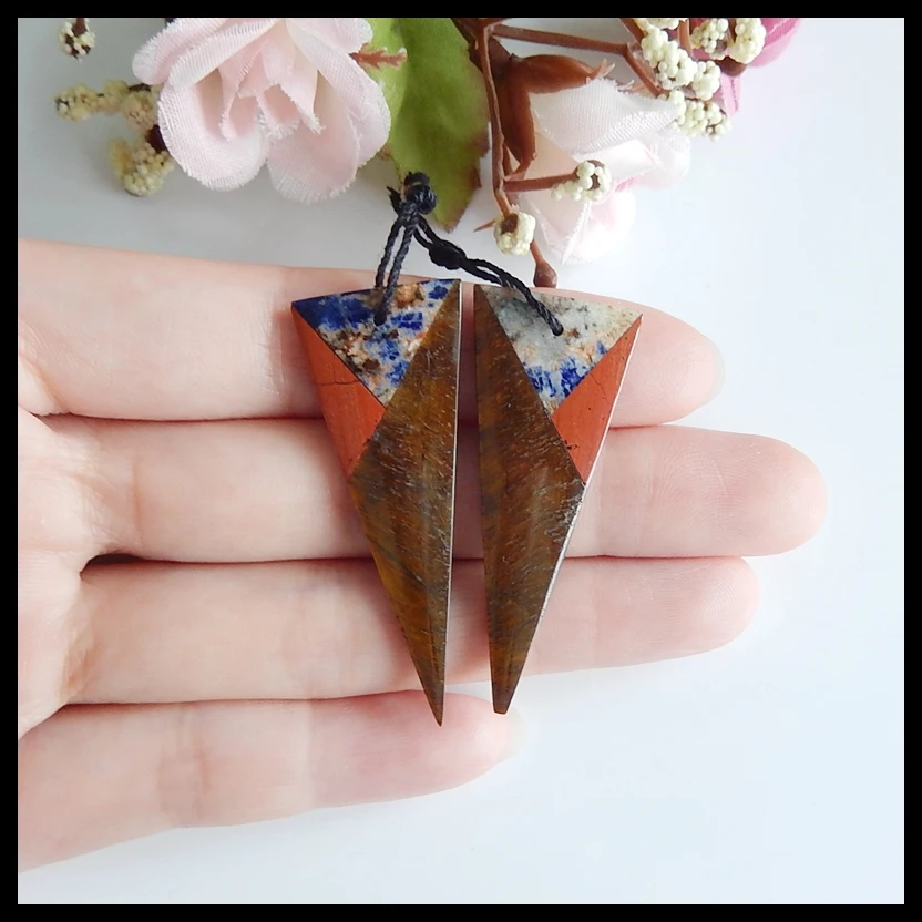 

Jewelry accessories, birthday gift,Red River Jasper,African Sodalite ,Tiger Eye fashion women Earring Bead,45x18x4mm,7.4g