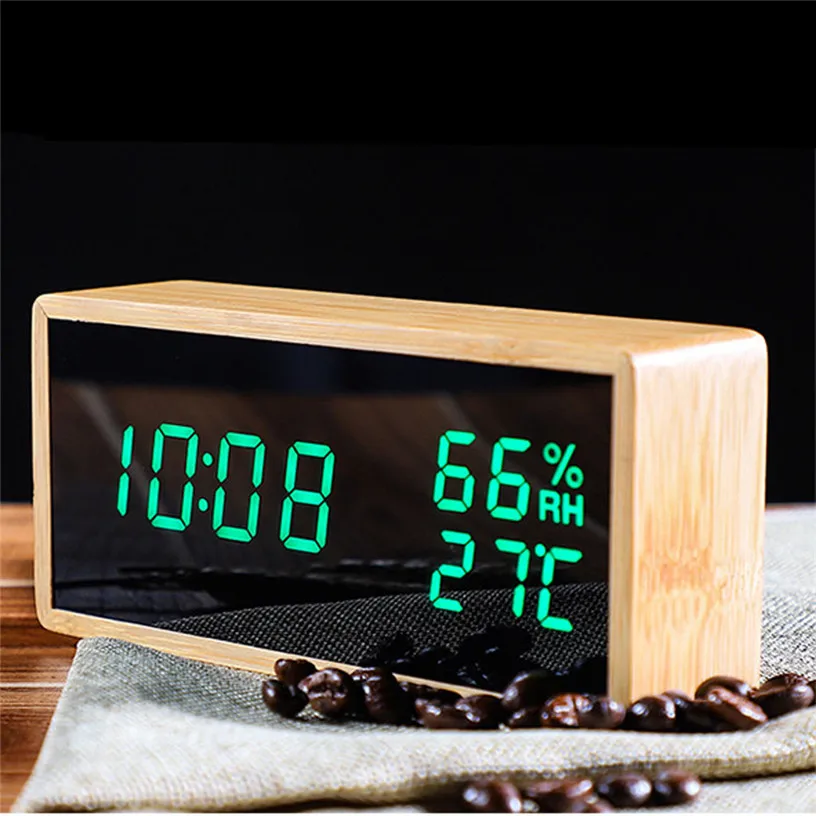 

Sound Control Wooden Square LED Alarm Clock Desktop Table Digital Clock Large Time Display Home Decoration Clock 9A05