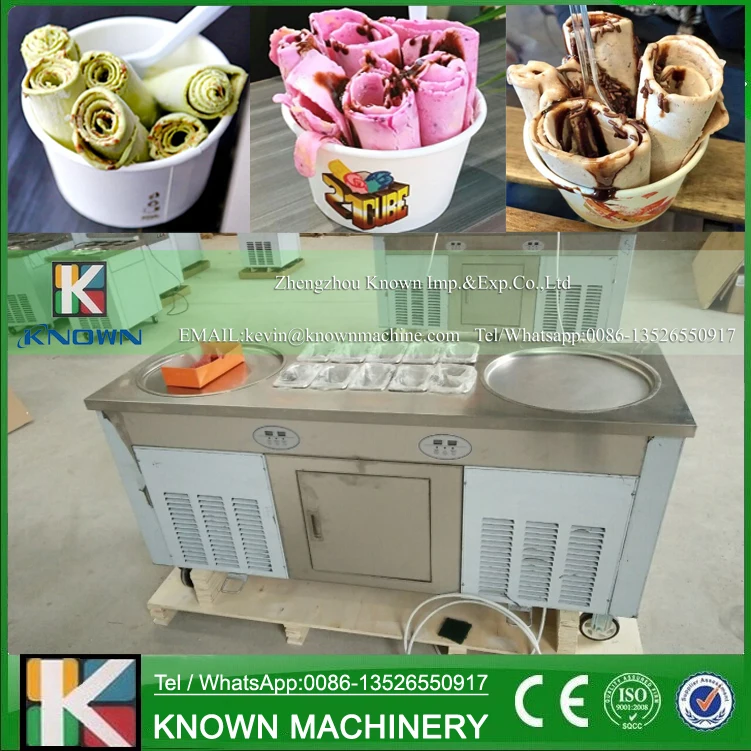 Free shipping supply the 220 110 V fried ice cream roll ice pan machine with 2