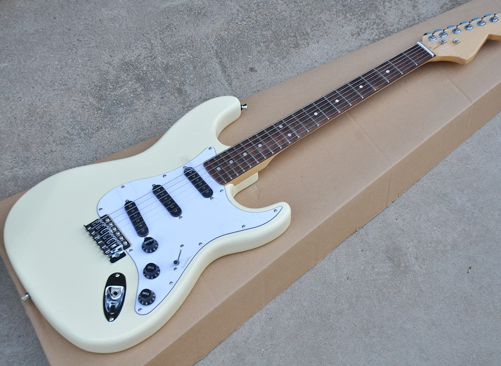

Cream Electric Guitar with Big Headstock,White Pickguard,Scalloped Rosewood Fretboard,Brass Nut,offering customized services