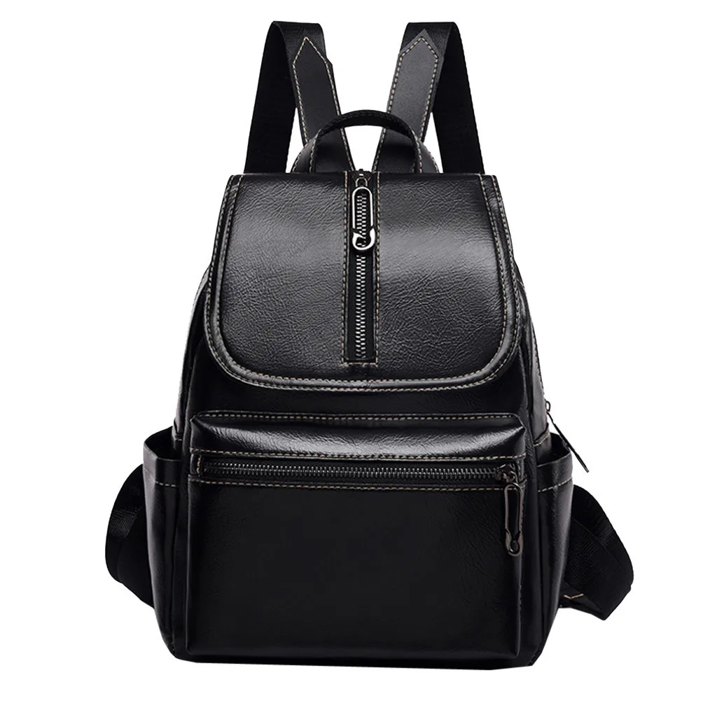 Vintage Girl leather School Bag Backpack Solid Color Women Travel