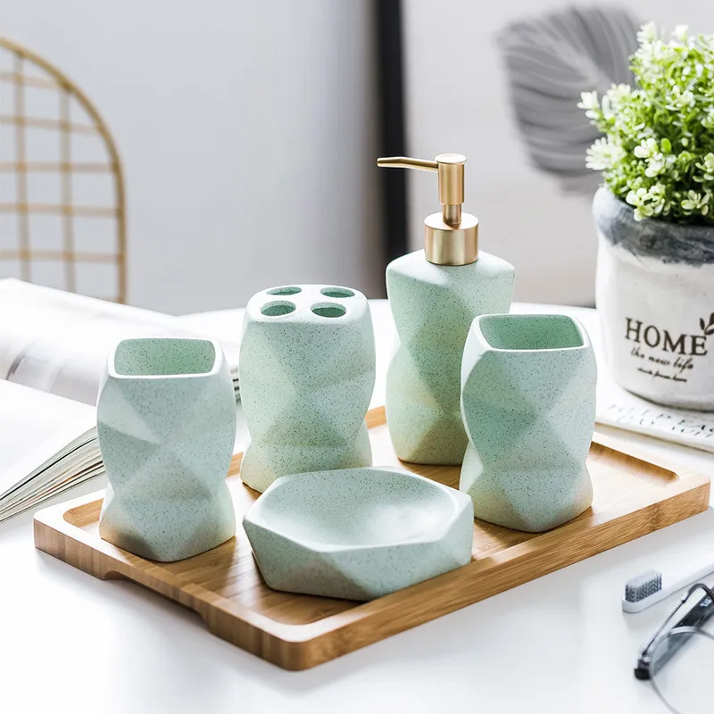 Ceramic washable bathroom four-piece set Lotion bottle Mouth cup Soap dish Toothbrush holder Tray Bathroom supplies Gift giving