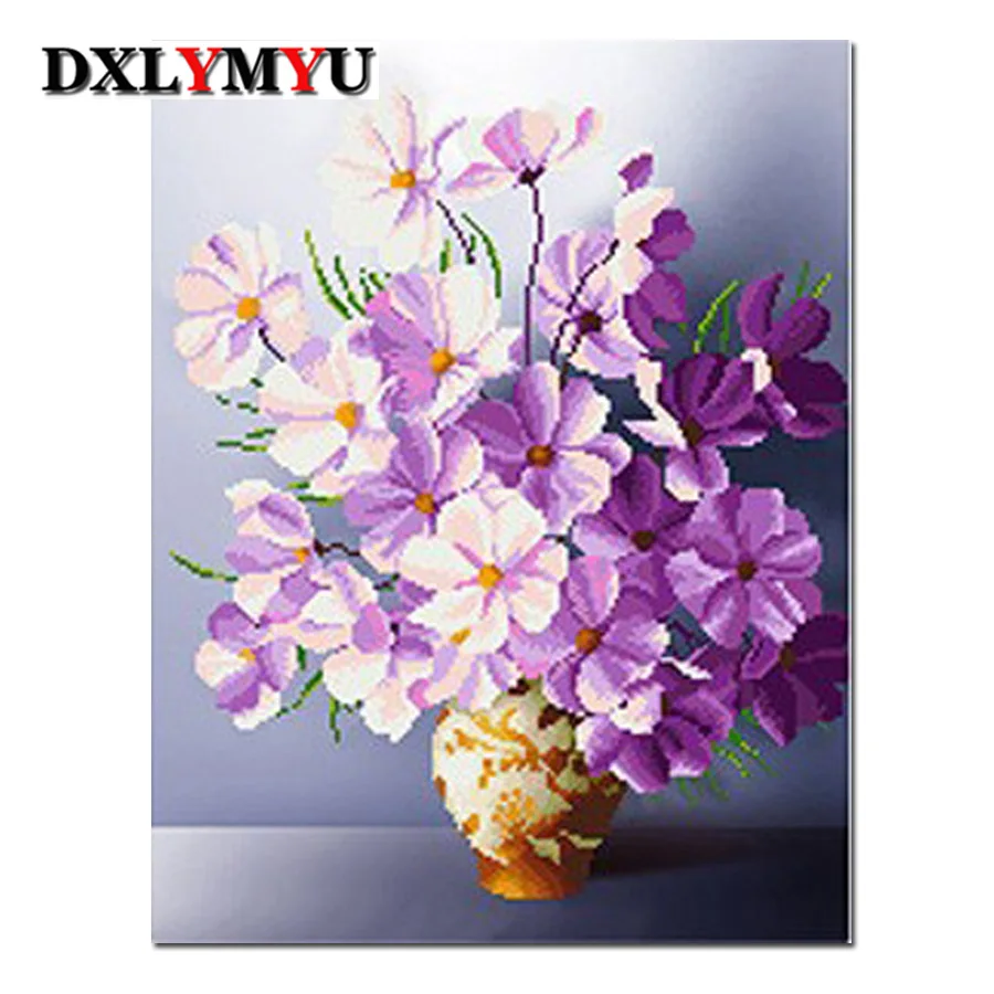 

Full Square Drill Diamond Embroidery purple flower Needlework Cross Stitch Diamond Painting Wall Picture Paintings Rhinestones