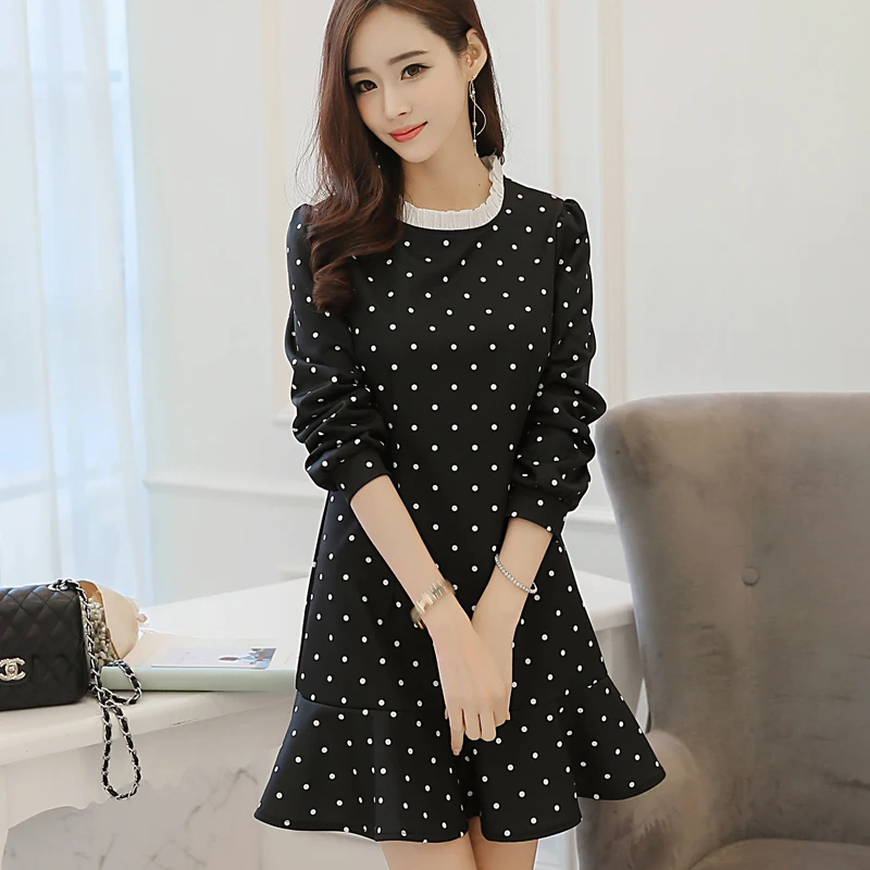 Fashion Korean 2016 Spring Teenage Girls Polka Dot Dresses with Ruffle ...