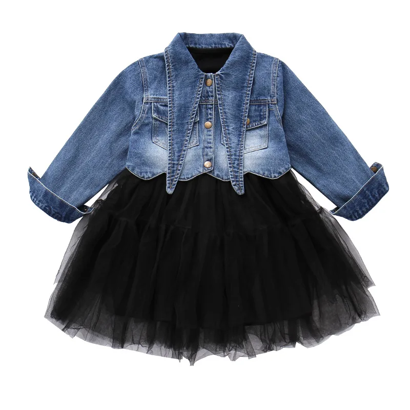 

Fashion Girls Dress 2pcs Set Kids Autumn Long Sleeve Denim Jacket+ Gauze Dress Party Casual Outfits Clothes 4 6 8 10 12 14 Years