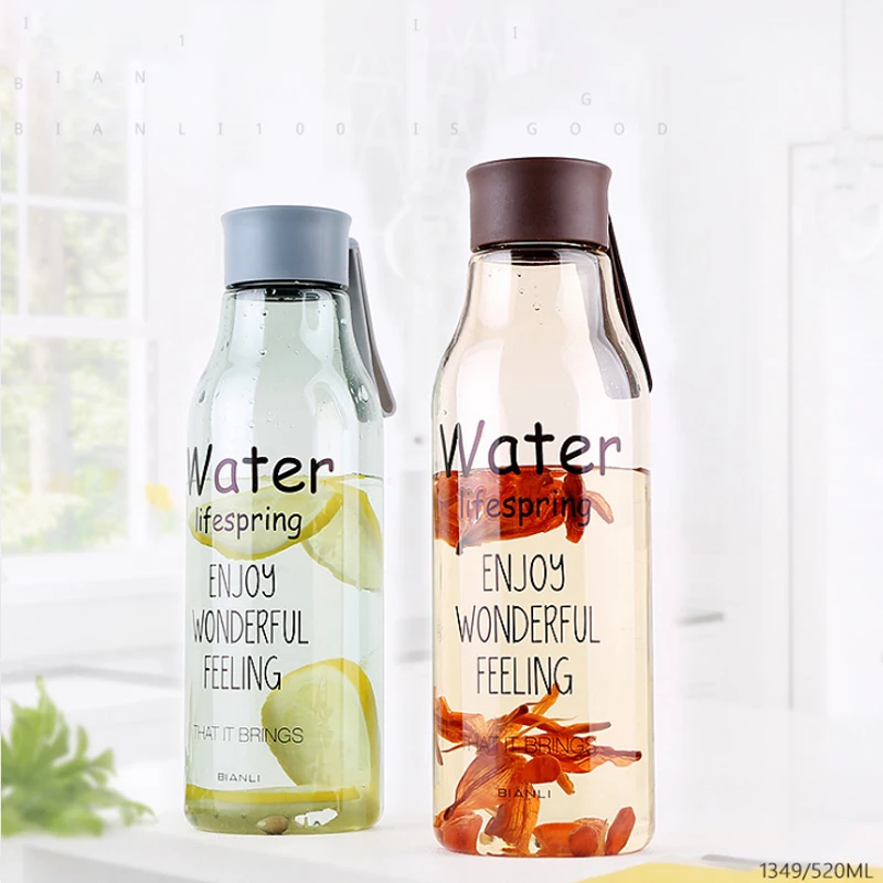 

520ML Water Bottle Personality Candy Colors Unbreakableleak-proof Plastic Kettle Portable For Travel Yoga Running Camping