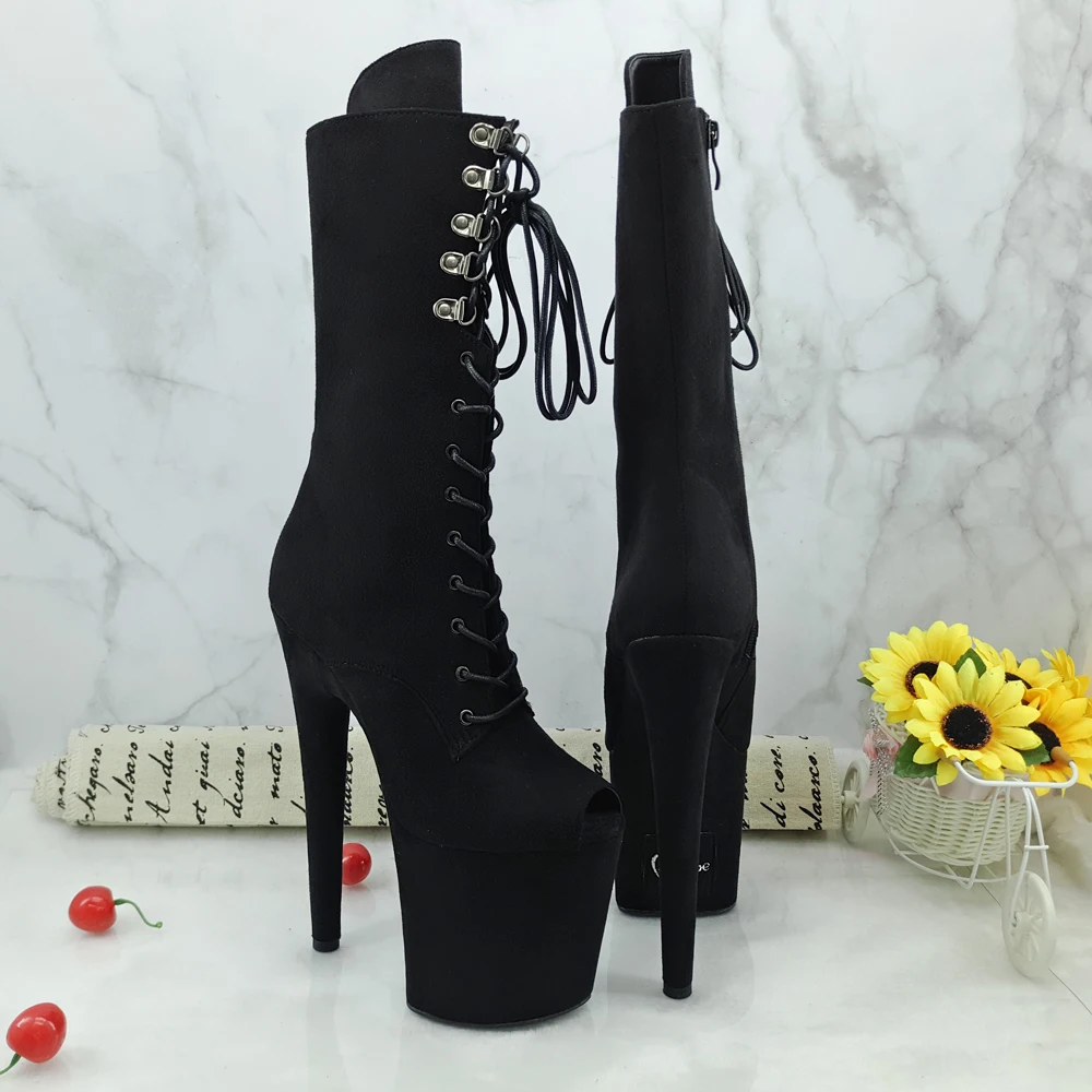 Leecabe/Новинка; обувь для танцев на шесте 20 см/8 дюймов; черные замшевые ботинки на платформе с высоким каблуком ботинки для танцев на шесте с открытым носком