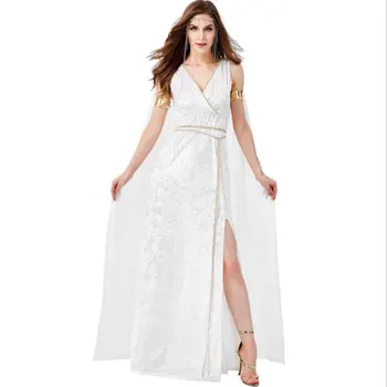

Fantasia Women Halloween Greek Goddess Cosplay Costume Female Cleopatra Egyptian Queen Costume White Fancy Dress For Lady Large