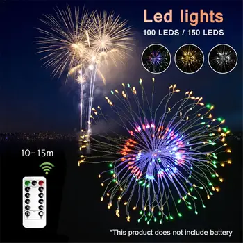 

8 Functions Remote Control Battery Box LED Explosion Fireworks Modeling Lamp Light LED Broom Copper Wire Timed Colorful Lantern