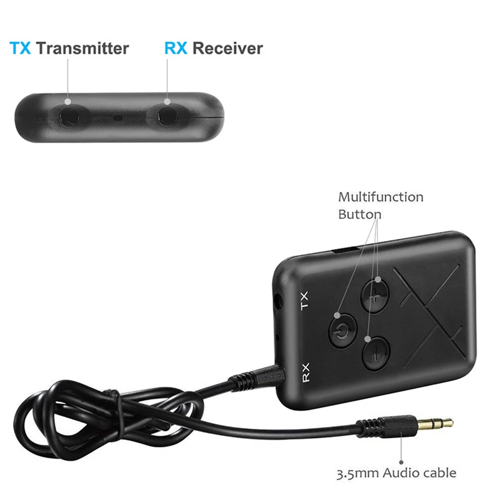 

New 2 in 1 Wireless Bluetooth Transmitter Receiver Adapter Stereo Audio Music Adapter with 3.5mm Audio Cable/USB Charging Line