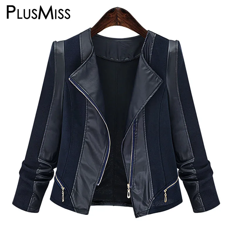 

PlusMiss Plus Size 5XL Gothic Faux leather PU Jacket Women Autumn Winter 2018 Big Size Black Motorcycle Jacket coats Outerwear