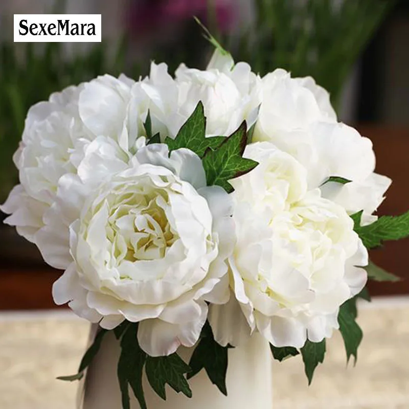 Sexemara Diy Silk Peony Artificial Flower Wedding Flower Fake Leaf