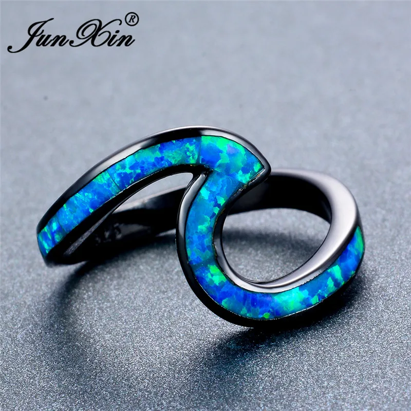 JUNXIN уникальное зеленое/розовое/белое/фиолетовое/синее огненное Опаловое волнистое кольцо, высокое качество, Черное золото, обручальные кольца для женщин, лучший подарок