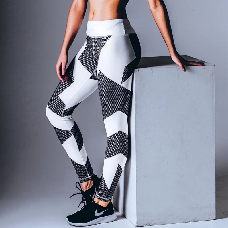 DANJEANER Geometri نمط رفع طماق اللياقة البدنية طماق للنساء الرياضية تجريب Leggins الركض مرونة ضئيلة أسود أبيض