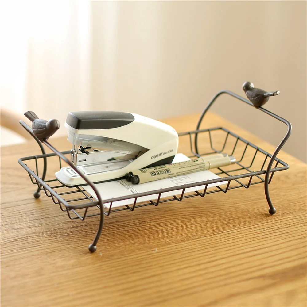 

Creative wrought iron storage basket living room bird decoration desktop cosmetics finishing storage shelf wx9281646