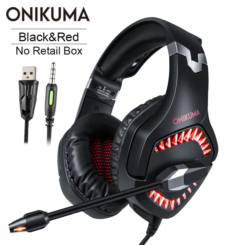 ONIKUMA K1 Pro PS4 игровая гарнитура ПК стерео наушники с гарнитурой шлем с микрофоном светодиодный светильник для нового Xbox One ноутбука планшета мобильного - Цвет: Red No Retail Box