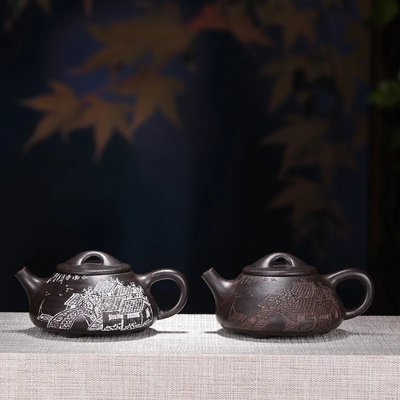 

Yixing Famous Raw Ore Dark-red Enameled Pottery Teapot Jing Zhou Shi Bao Teapot Tea Set Gift