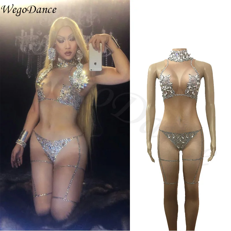 sexy Dj show gogo sexy rhinestone printing stage performance