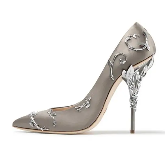 

Hot selling! Red maiden metal decoration thin high heel sexy pointed toe shallow pumps brides satin wedding shoes SIZE 33-42