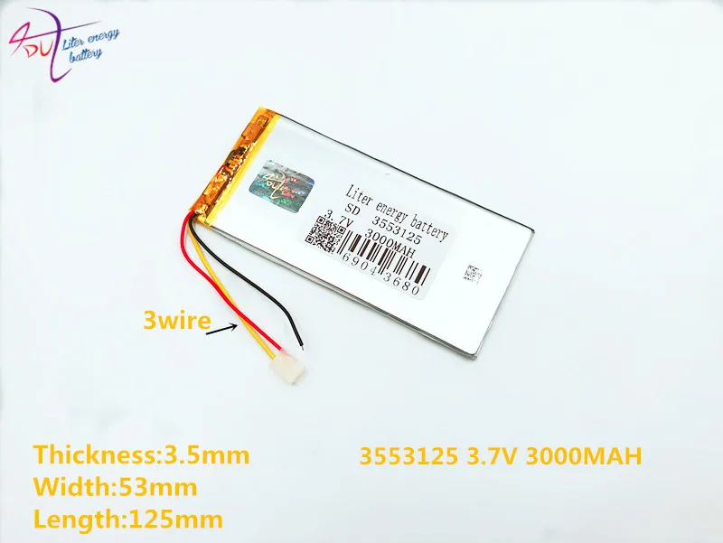 

3 line 3553125 3.7V 3000mah Lithium Polymer Li-Po Rechargeable Battery For Mp4 GPS PAD E-Book tablet pc power bank video game