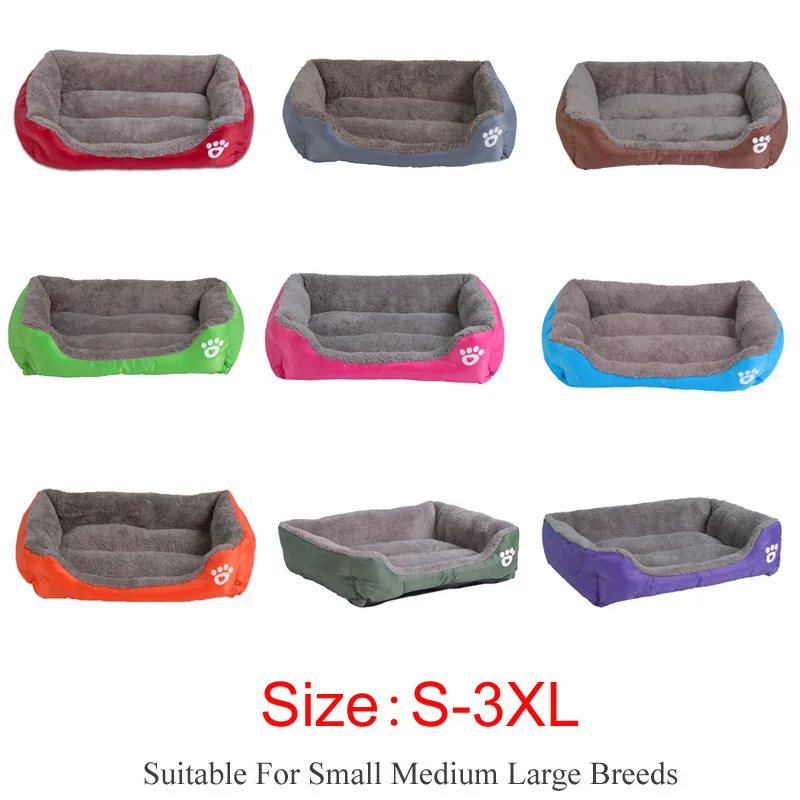 S-3XL Candy Color Paw Pet Sofa Dog Beds Waterproof Bottom Soft Fleece Warm Cat Bed House