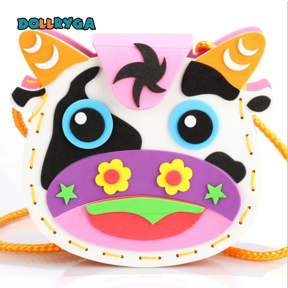 Cartoon Crossbody Bag DIY Applique Bag Children Handmade Non-woven Cloth Cartoon Animal Flower Bag Craft Art Craft Gift 1PCS