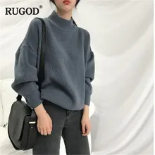 RUGOD свободные одноцветные женские пуловеры с круглым вырезом, милые женские повседневные свитера размера плюс, вязаные женские топы sueter mujer