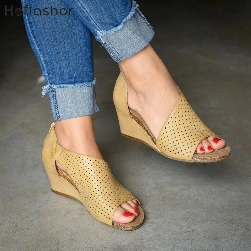 

HEFLASHOR Women Summer Sandals Shoes Fashion Casual Rome Peep Toe Med Heels Square Heel Shoes 2019 Sandals Zomerschoenen Dames