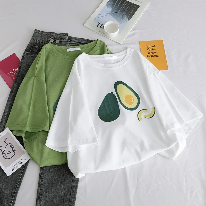 

2019 new Korean short-sleeved t-shirt female summer loose student avocado half-sleeved clothes matcha green ins tide
