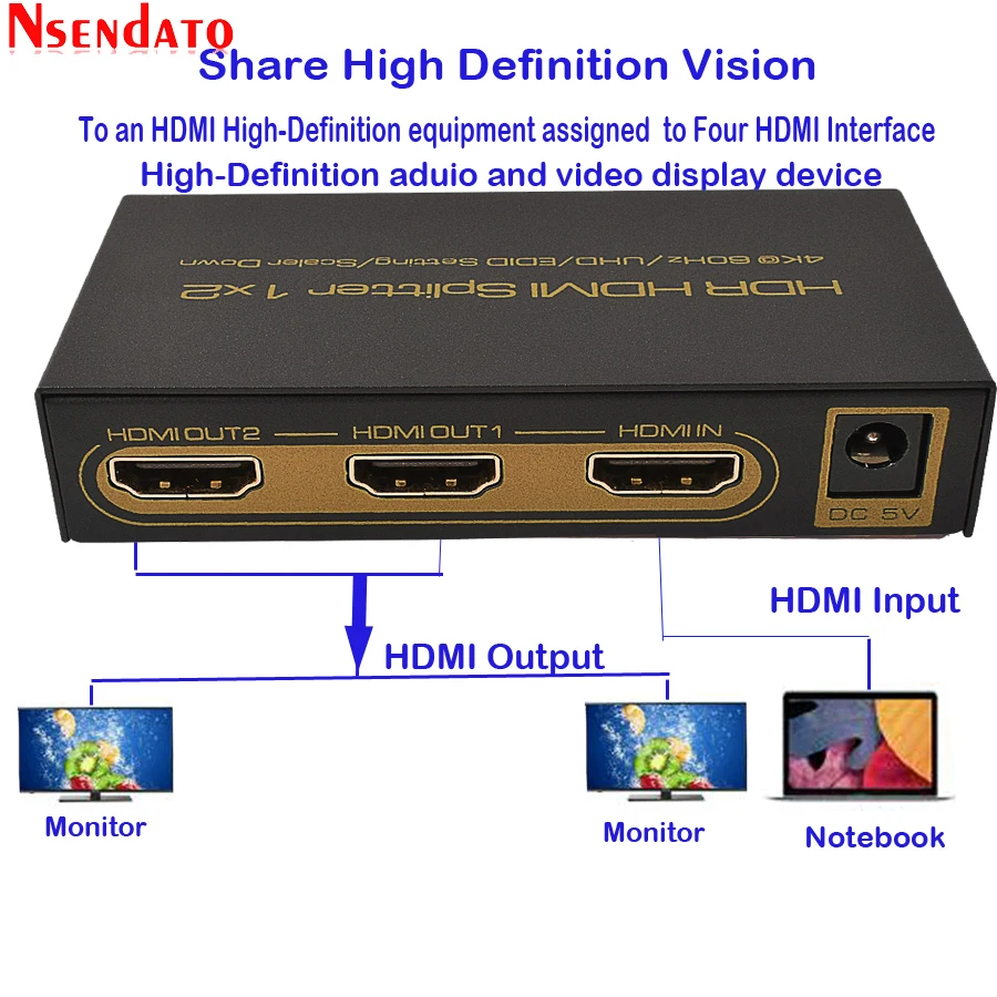 Разветвитель 4K HDMI 1x2 x 2K 60 Гц 1 в 2 Выход переключатель преобразователь с адаптером