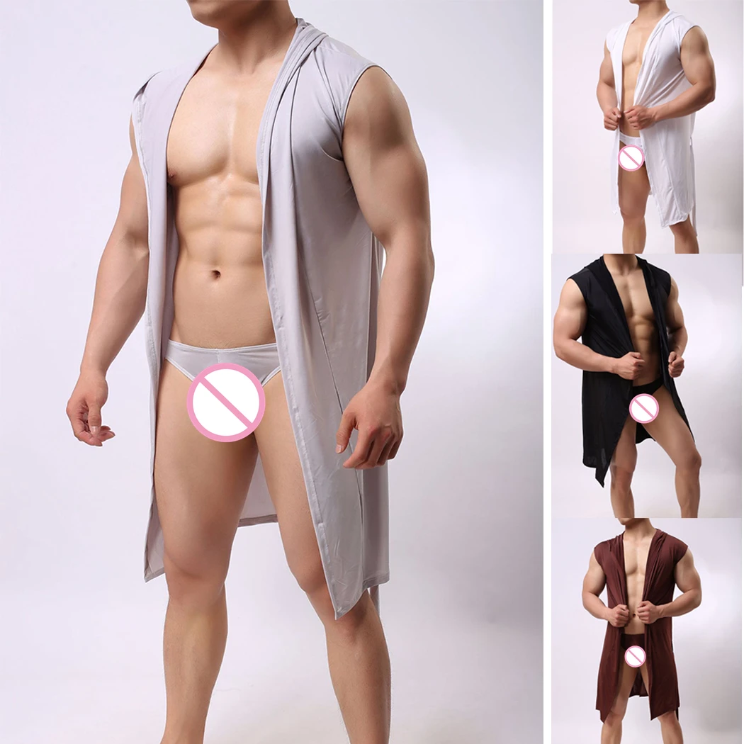 Летний мужской банный халат с трусиками, сексуальные пижамы, пижамы, Шелковый балахон с капюшоном, халат, мужское платье, пижама, пижамы для ванной, большие размеры