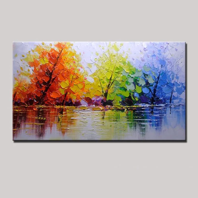 

Handpainted Colorful Tree Knife Landscape Oil Painting On Canvas Home Decor Wall Art Pictures For Living Room Acrylic Paintings