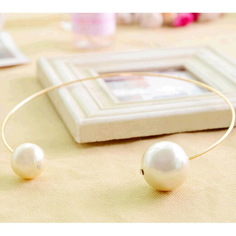 Women Jewelry Double Big Simulated Pearl Adjustable Golden Opening Hoop Choker Punk Necklace for Women Velvet Choker Necklaces Metal Choker Necklace Lace Choker Necklaces