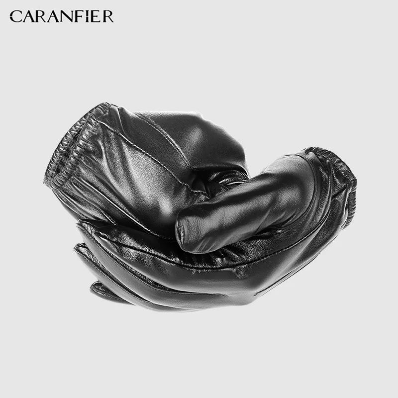 Мужские перчатки из натуральной кожи CARANFIER тонкие зимние овчины для езды на