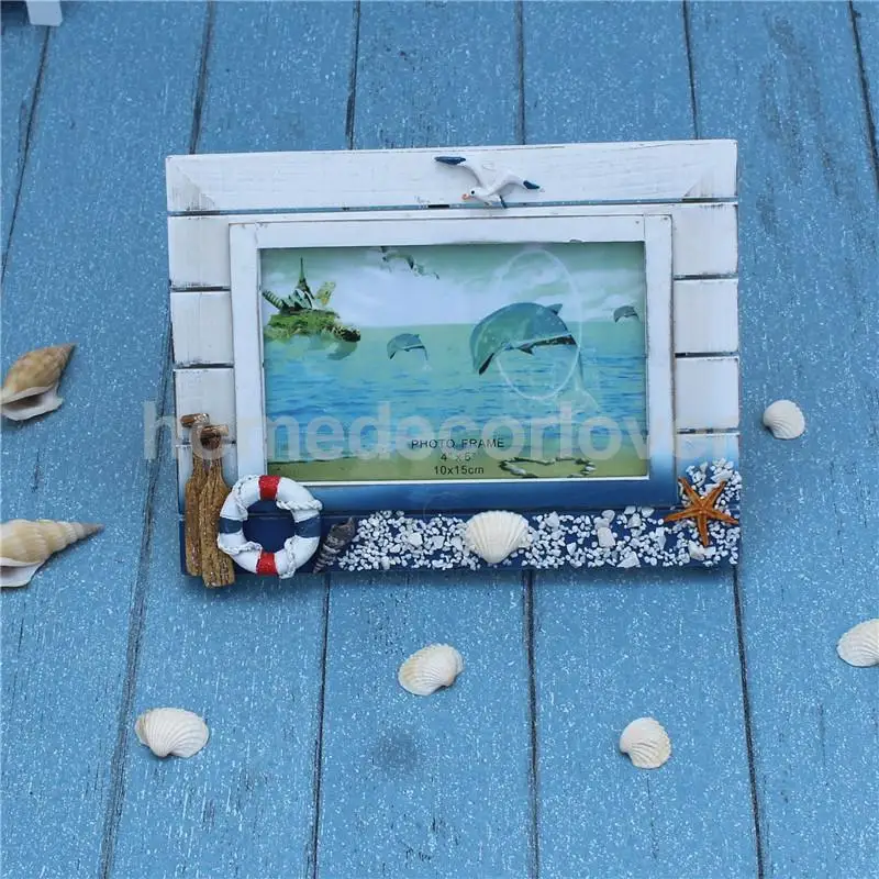 Wooden Nautical Photo Frame Picture Holder Ship Boat Life Buoy Table