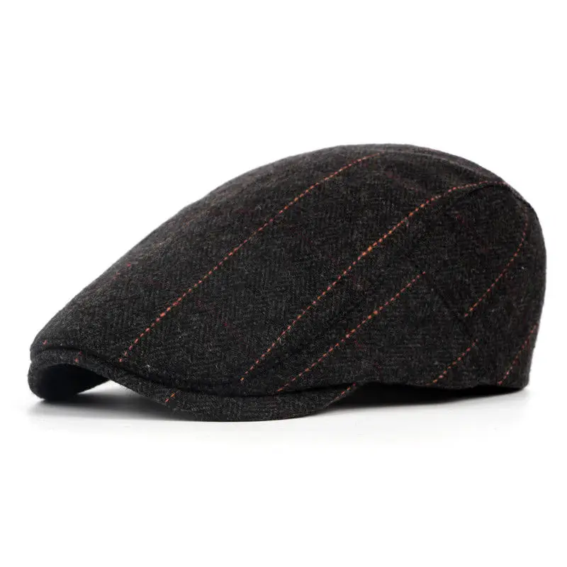 Черный UK мужская плоская кепка берет в елочку Newsboy Bakerboy Hat Gatsby Peaky Blinders - Цвет: Черный