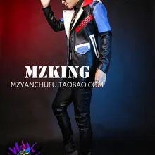 S-5XL мужские певцы Большой взрыв GD танцор DJ сценическая мотоциклетная кожаная куртка пальто Мужская Красная белая синяя Сращивание мужская косуха костюмы