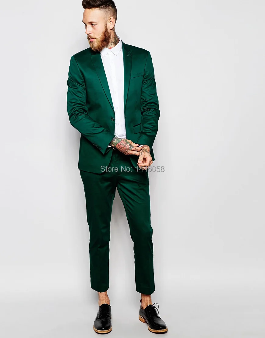 Nueva llegada 2016 del partido del novio Mens trajes italianos marca Slim Fit verde novio esmoquin