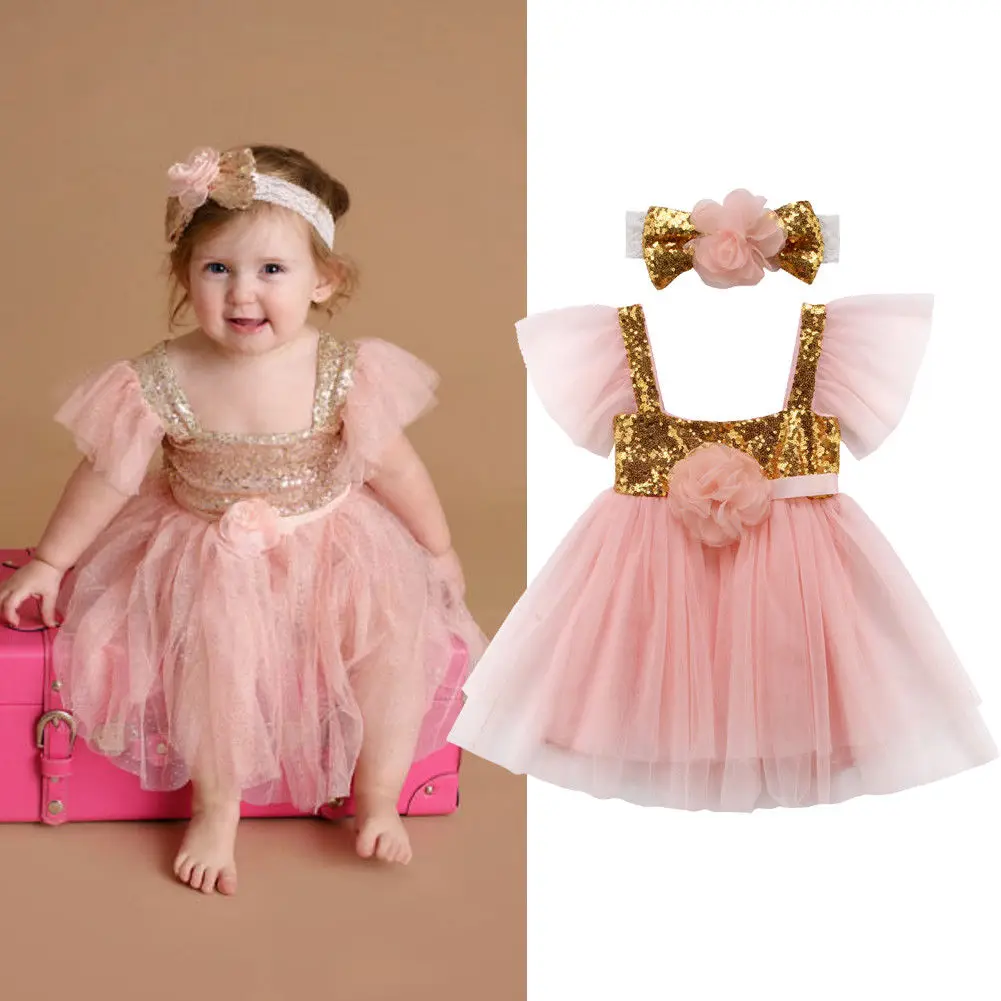 Вечерние платья-пачки для новорожденных девочек; пышные платья принцессы на свадьбу; Сетчатое платье с блестками; повязка на голову; одежда для маленьких девочек