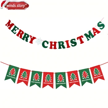

2Pieces 2.5m Merry Christmas Xmas Hang Window Tree Part Decoration Pull Flag Christmas Red and Green Party Pub Banner Xmas Gifts