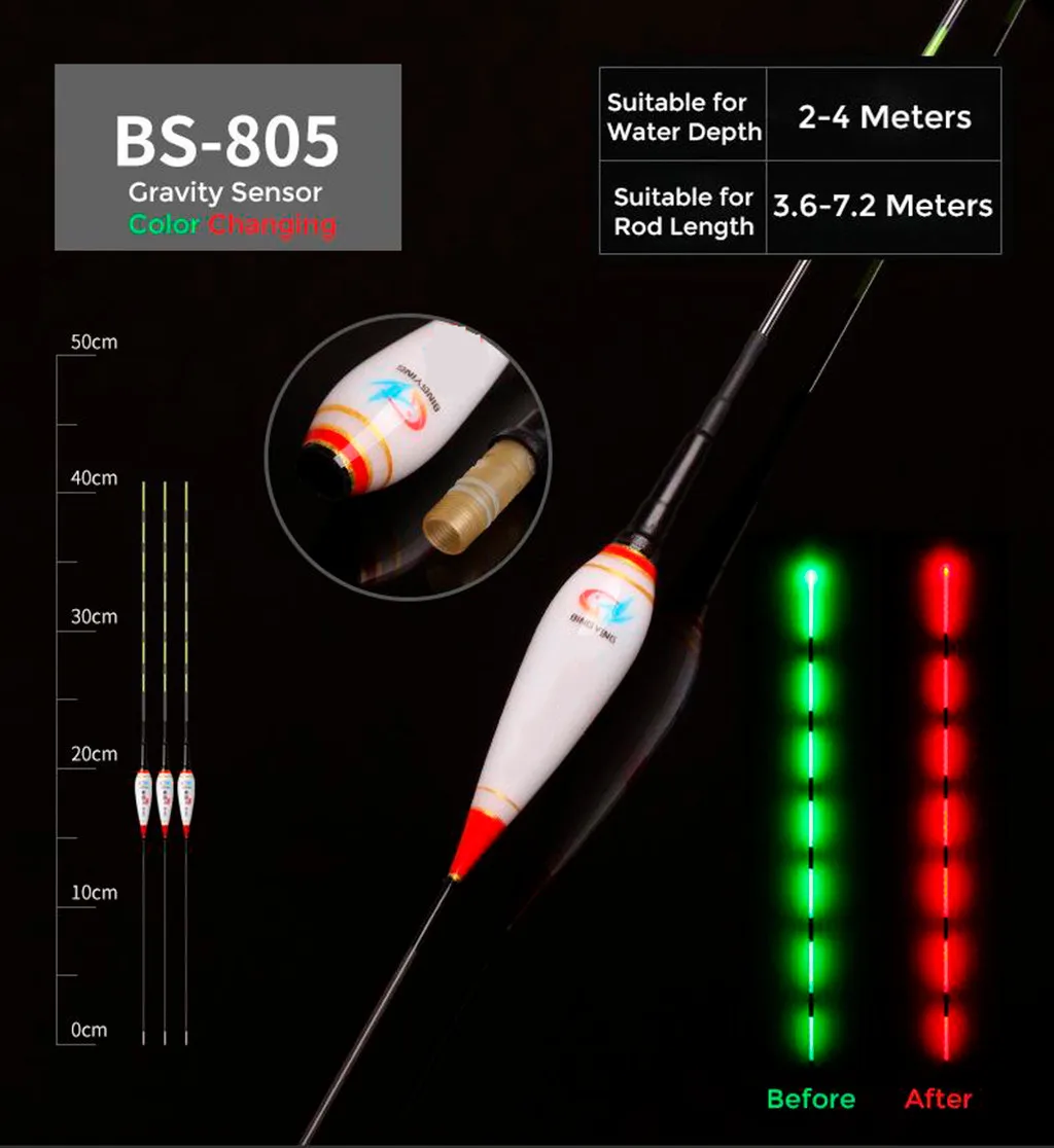 

NEW Smart Fishing Float Bite Alarm Fish Bite Bait Gravity Sensor LED Light Color Change Automatic Night Electronic Changing Buoy