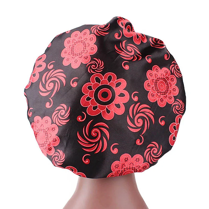 DOLEFT Satin Printed Wide-brimmed Hair Band Woman High Quality Soft Silk Bonnet Sleep Cap Chemotherapy Caps - Color: 5