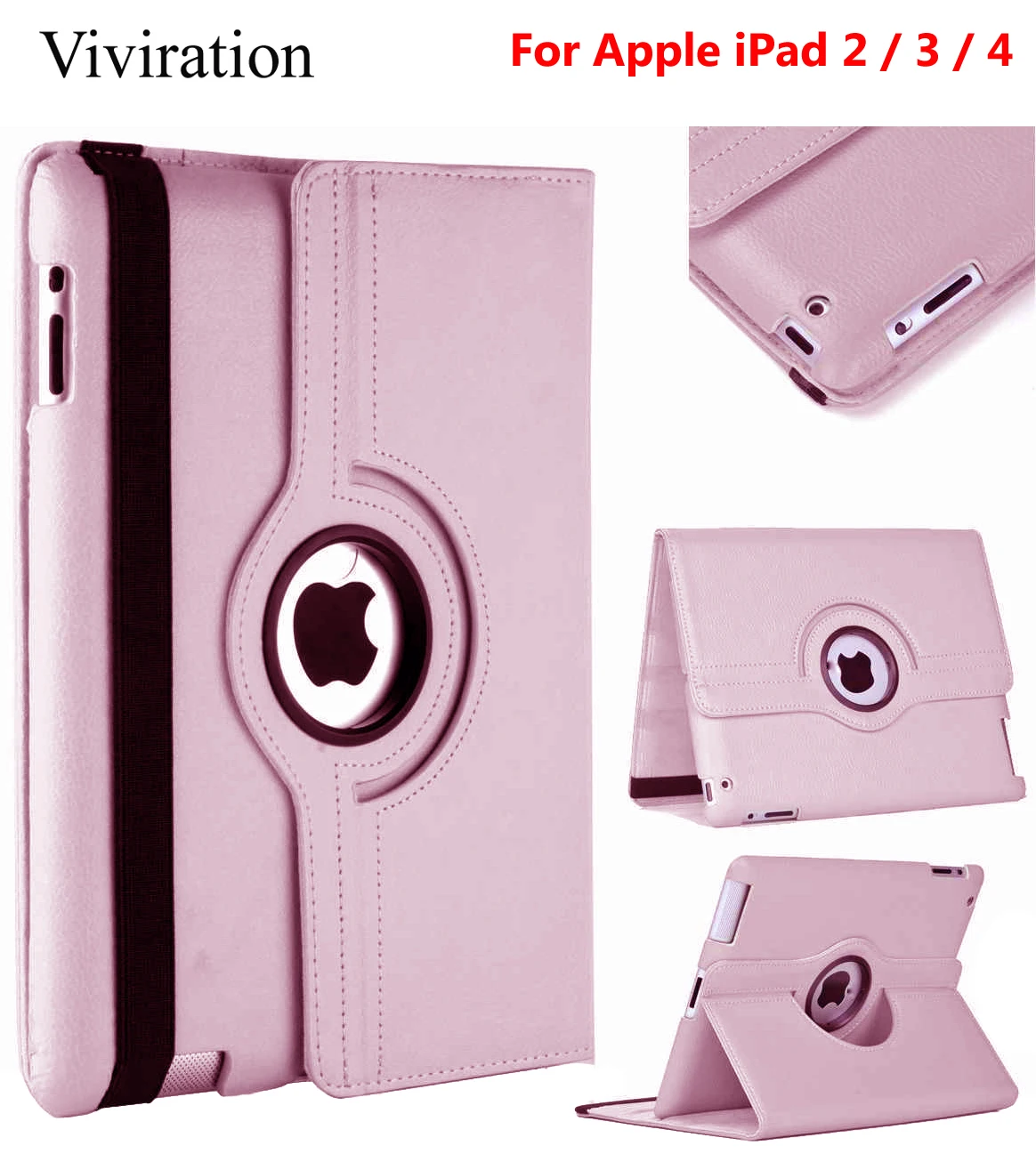 Pink Black Blue 360 Rotation Flip Stand Smart Case Cover For Apple iPad 2 3 4 Tablet Smart PU Leather Case For Apple i Pad 2 3 4