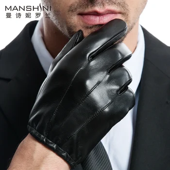 

Genuine Leather Gloves men's fashion Telefingers gloves men winter keep warm sheepskin short glovesTouch screen gloves MLZ101