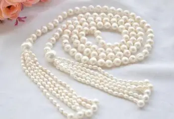 

charming 7-8 mm + 11mm white pearl necklace 59inch Long