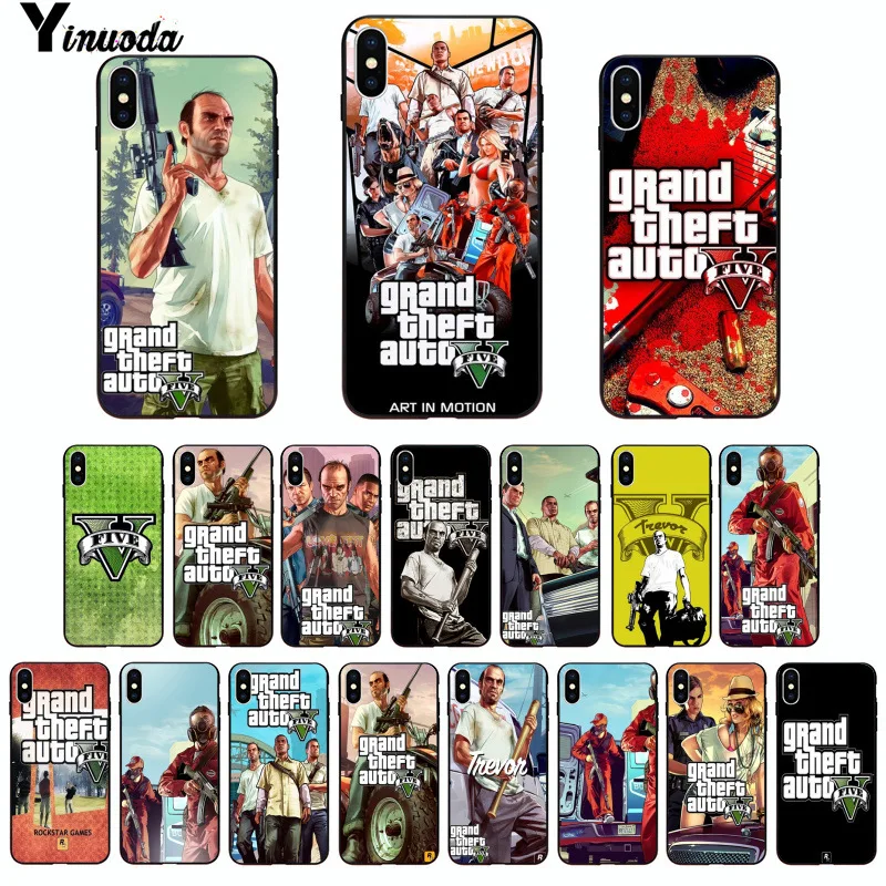 Yinuoda Gta 5 Grand Theft Auto V черный ТПУ мягкий резиновый чехол для телефона iPhone 8 7 6 6S Plus 5S SE XR