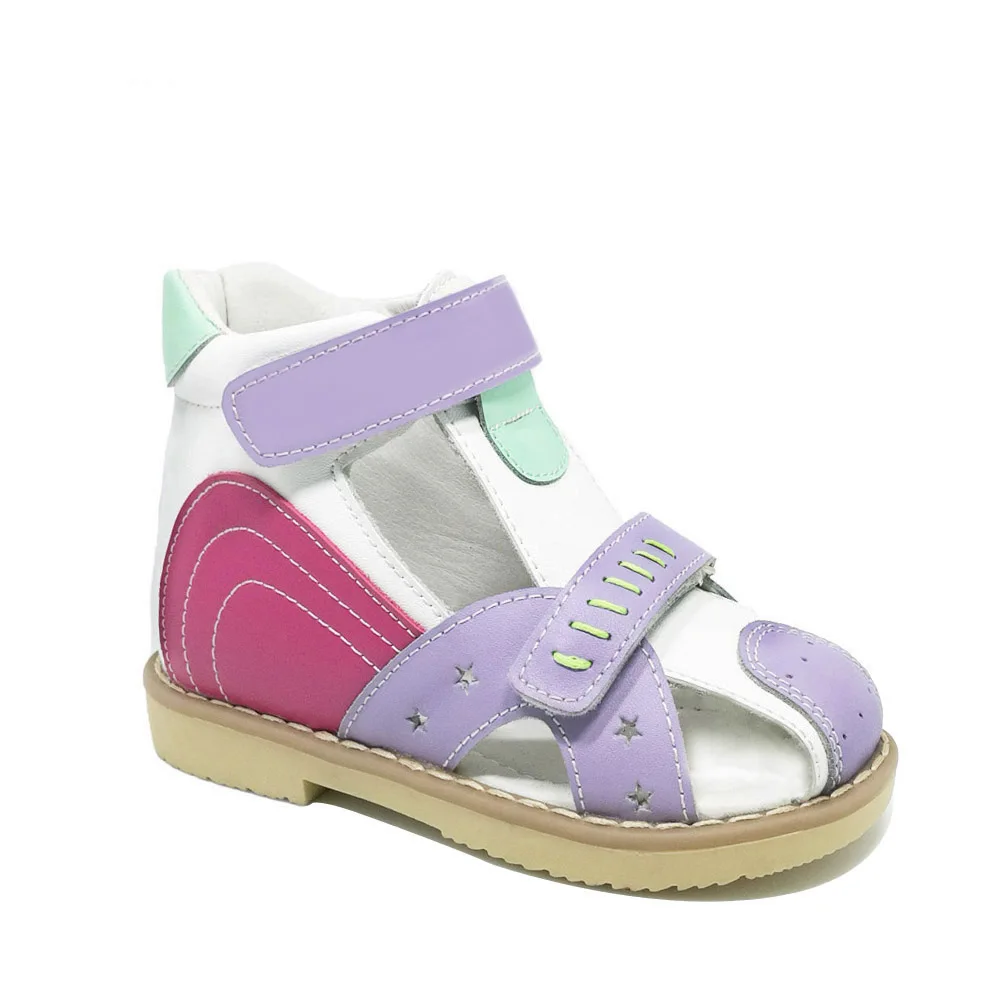 Для маленьких девочек прекрасный первый прогулки корректирующие ортопедические кожаные сандалии сезон: весна-лето красочные лодыжки