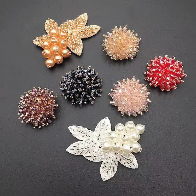

10pieces Sequin Patch Bead Fabric Broche handmade bead with Rhinestone Brooch Crystal Patches Applique Embroider Bag Applique