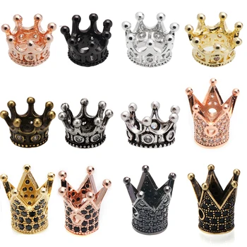 

1pcs retro CZ Crown Charm Beads for jewelry making Zirconia Spacer Bead diy bracelet steel Gold accessories wholesale lots bulk